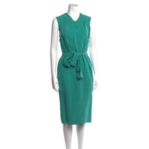 Costello Tagliapietra Blue Green Plunge Back Tie Waist Silk Midi Dress